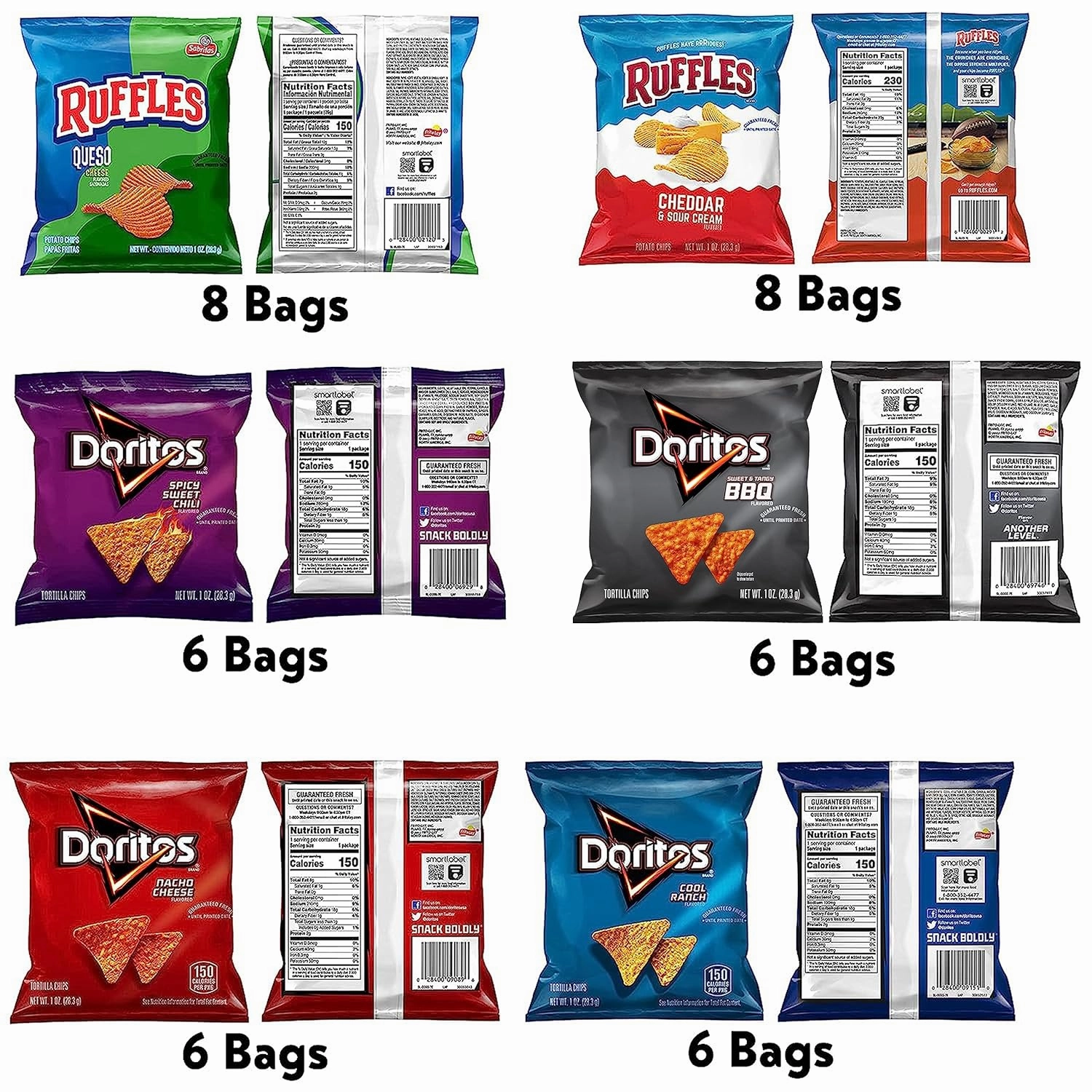 Frito Lay Ruffles and Doritos Bold Variety Pack, 1 Ounce (Pack of 40)