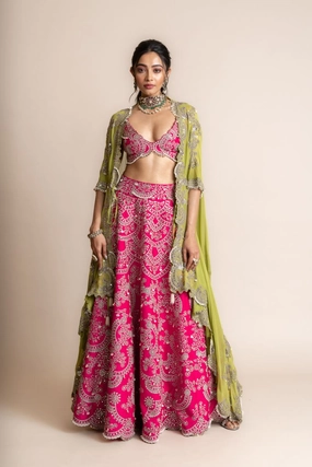 Fuchsia embroidered lehenga set-3