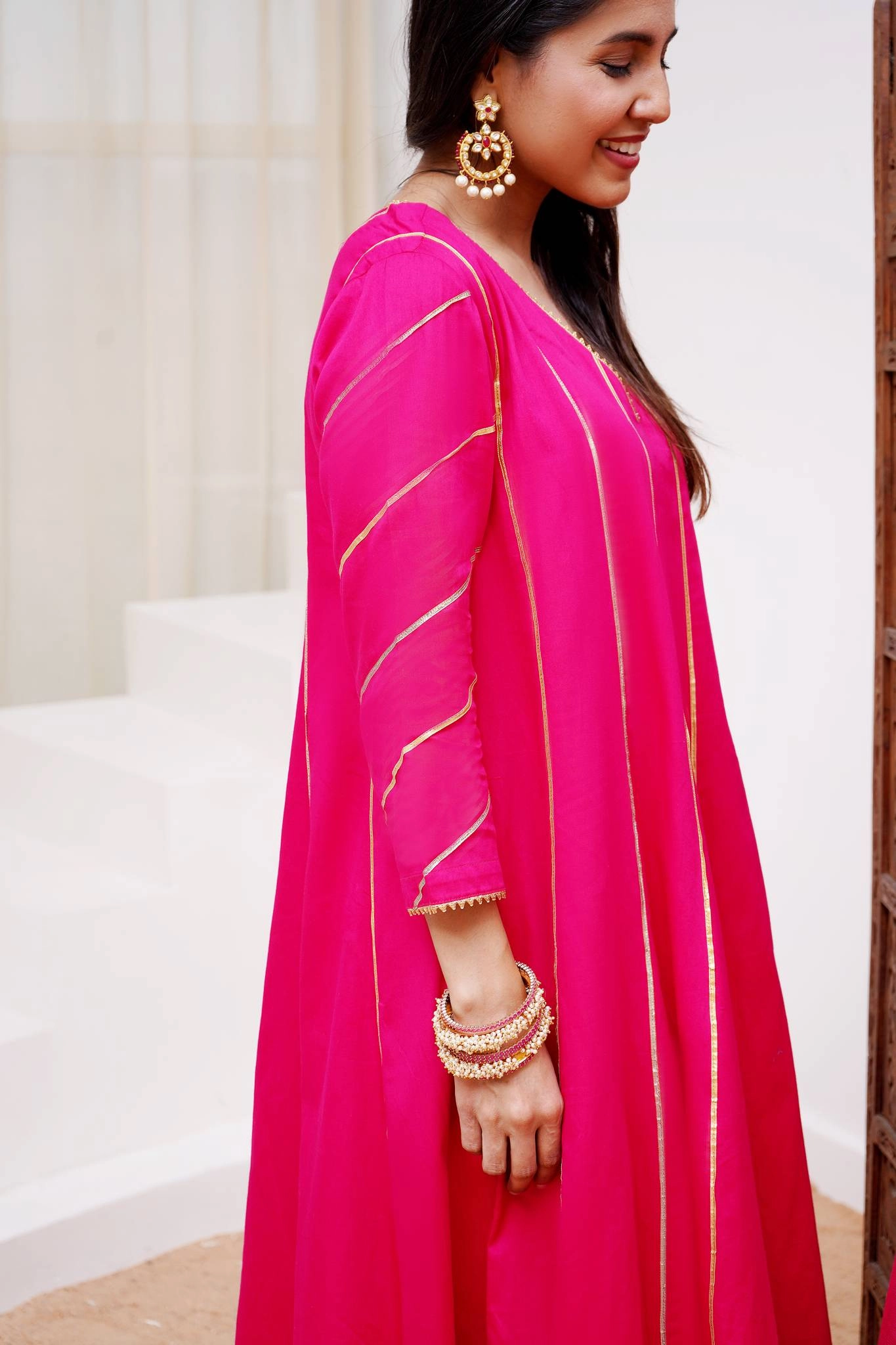 Fuchsia Rosa Anarkali with Wide Leg Pants