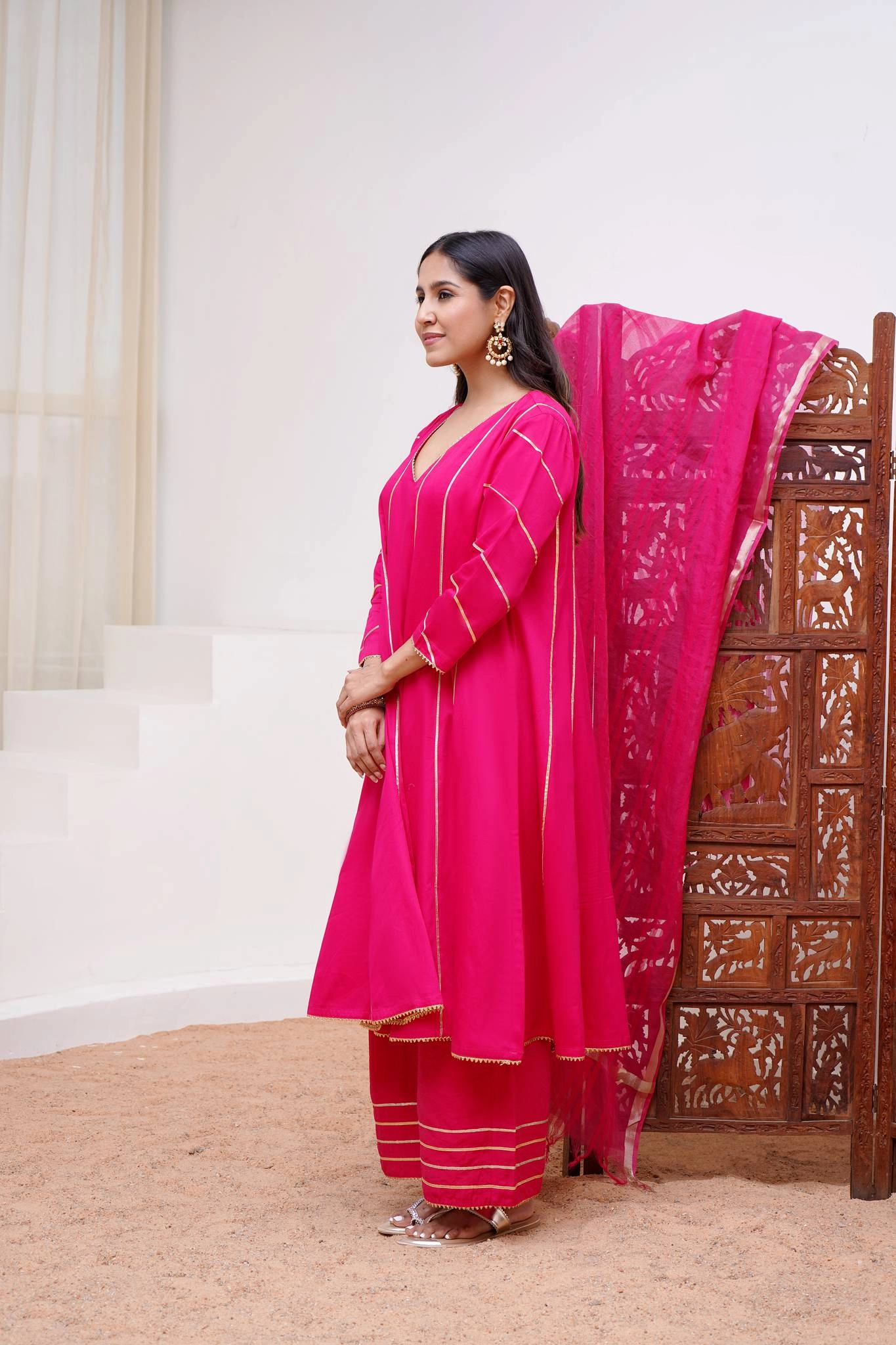 Fuchsia Rosa Anarkali with Wide Leg Pants