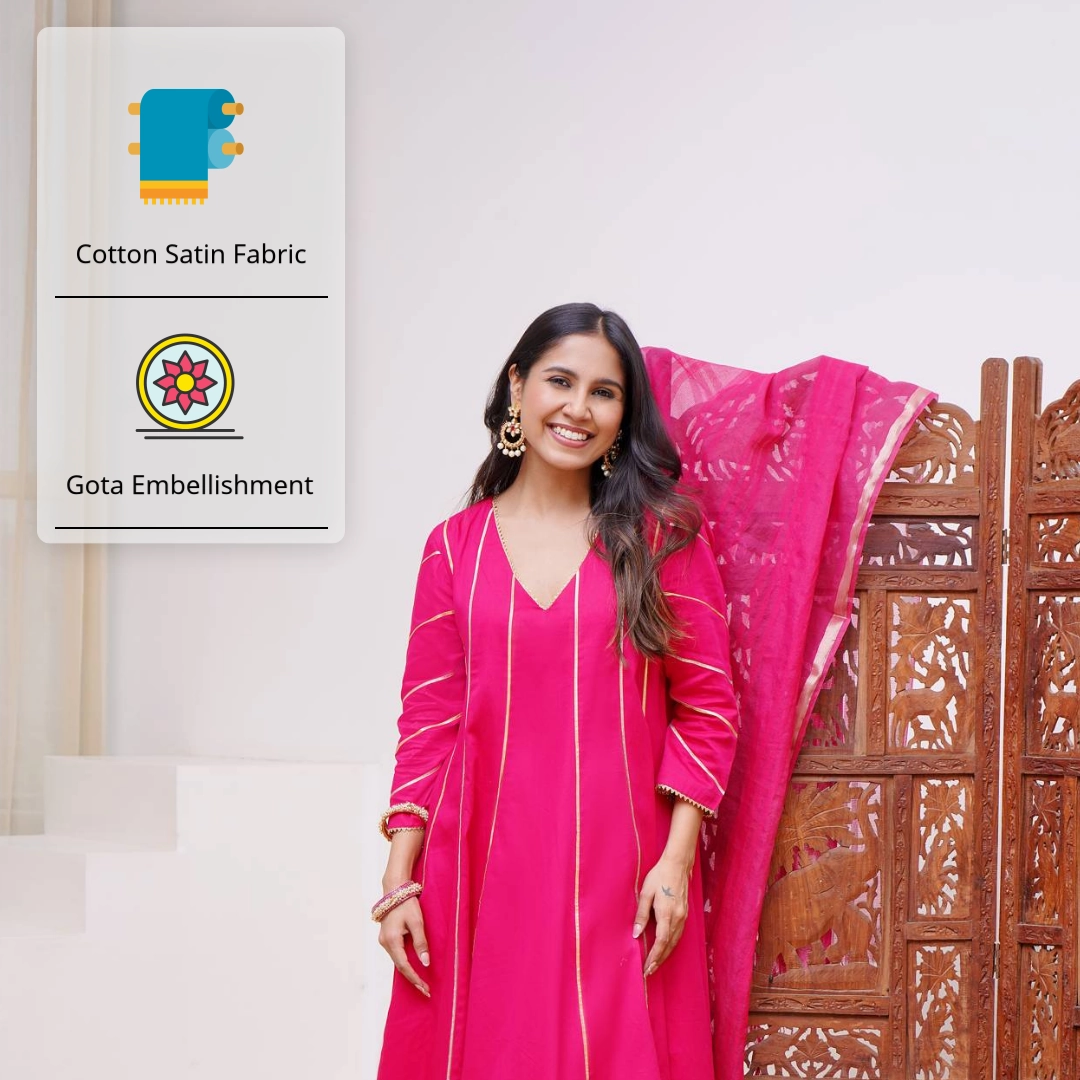Fuchsia Rosa Anarkali with Wide Leg Pants