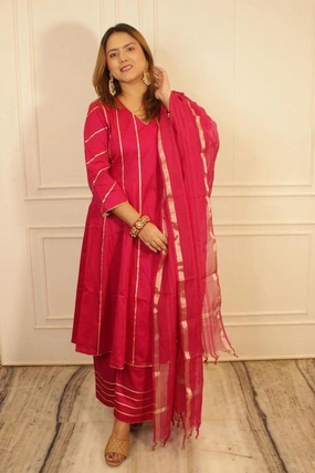 Fuchsia Rosa Anarkali with Wide Leg Pants