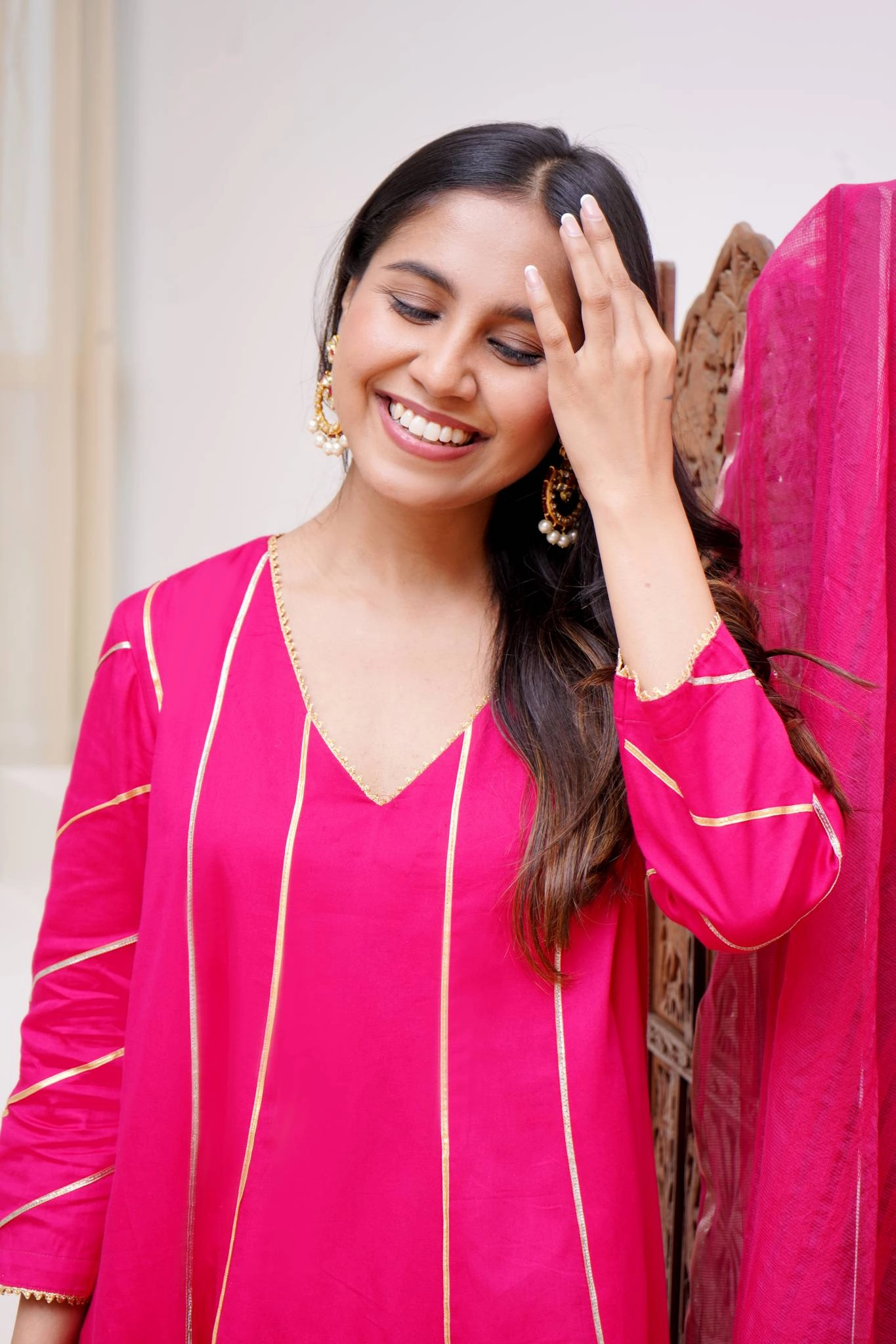 Fuchsia Rosa Anarkali with Wide Leg Pants