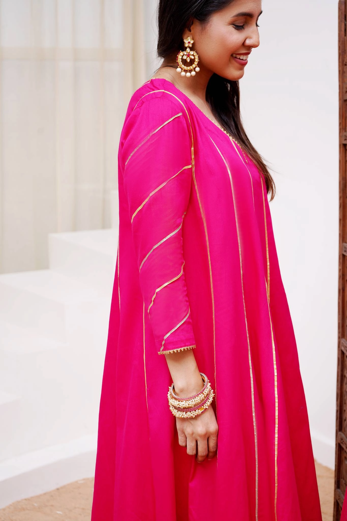 Fuchsia Rosa Anarkali with Wide Leg Pants