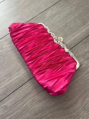 Fuchsia Satin Art Deco Detail Clutch Bag