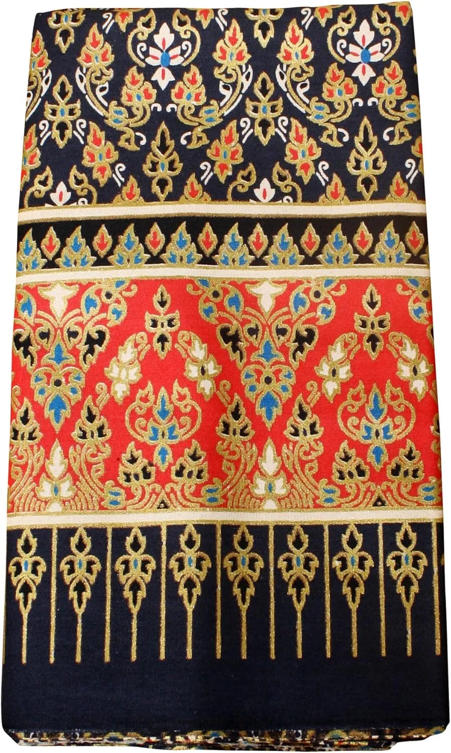 Full Funk Thick Bold Batik Cotton Fabric in Traditional Thai Print, Black Red