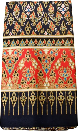 Full Funk Thick Bold Batik Cotton Fabric in Traditional Thai Print, Black Red