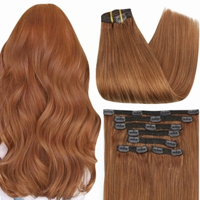 Full Shine Auburn Brown Real Hair Extensions Clip in Human Hair Short Human Hair Extensions for Women Ginger Invisible Clip in Extensions Triple Weft 10 Inch 7 Pcs 95 G