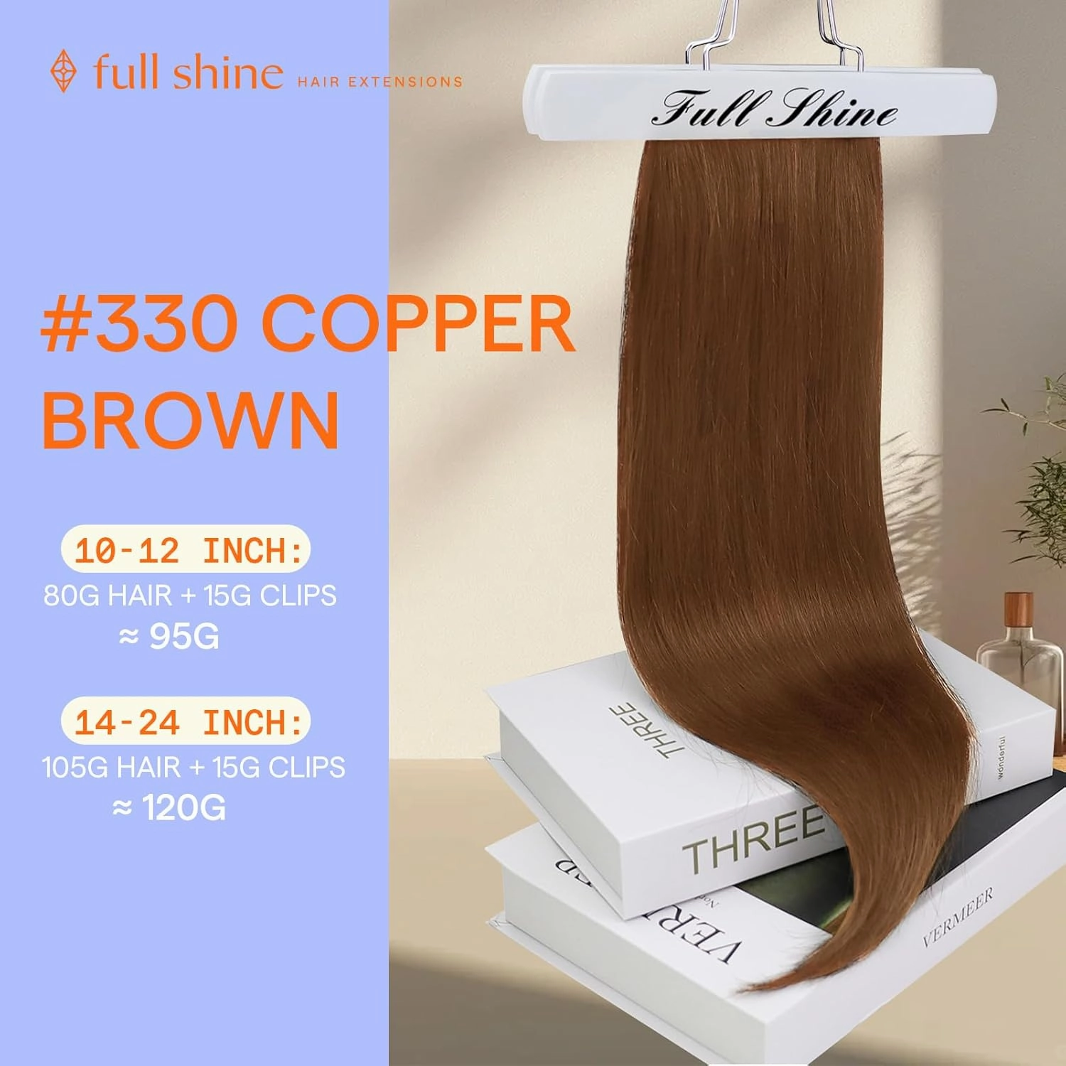 Full Shine Auburn Brown Real Hair Extensions Clip in Human Hair Short Human Hair Extensions for Women Ginger Invisible Clip in Extensions Triple Weft 10 Inch 7 Pcs 95 G