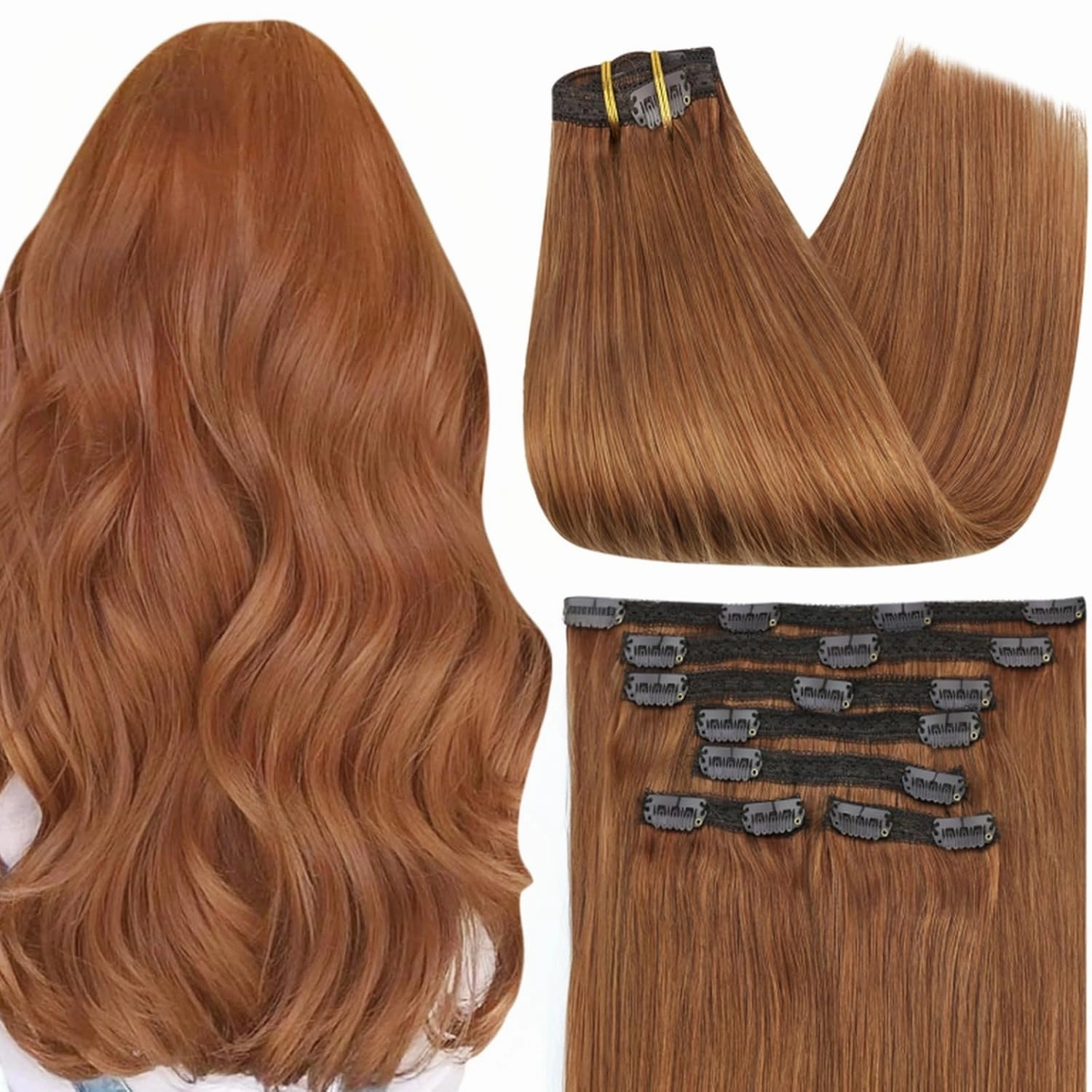 Full Shine Auburn Brown Real Hair Extensions Clip in Human Hair Short Human Hair Extensions for Women Ginger Invisible Clip in Extensions Triple Weft 10 Inch 7 Pcs 95 G