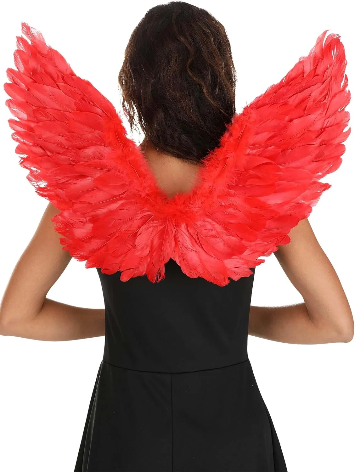 Fun Costumes Adult Feathered Devil Angel Wings Costume Accessory, Red Feather Wings for Men's & Women's Cosplay Party ST