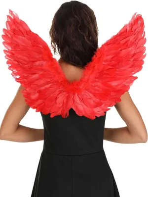 Fun Costumes Adult Feathered Devil Angel Wings Costume Accessory, Red Feather Wings for Men's & Women's Cosplay Party ST