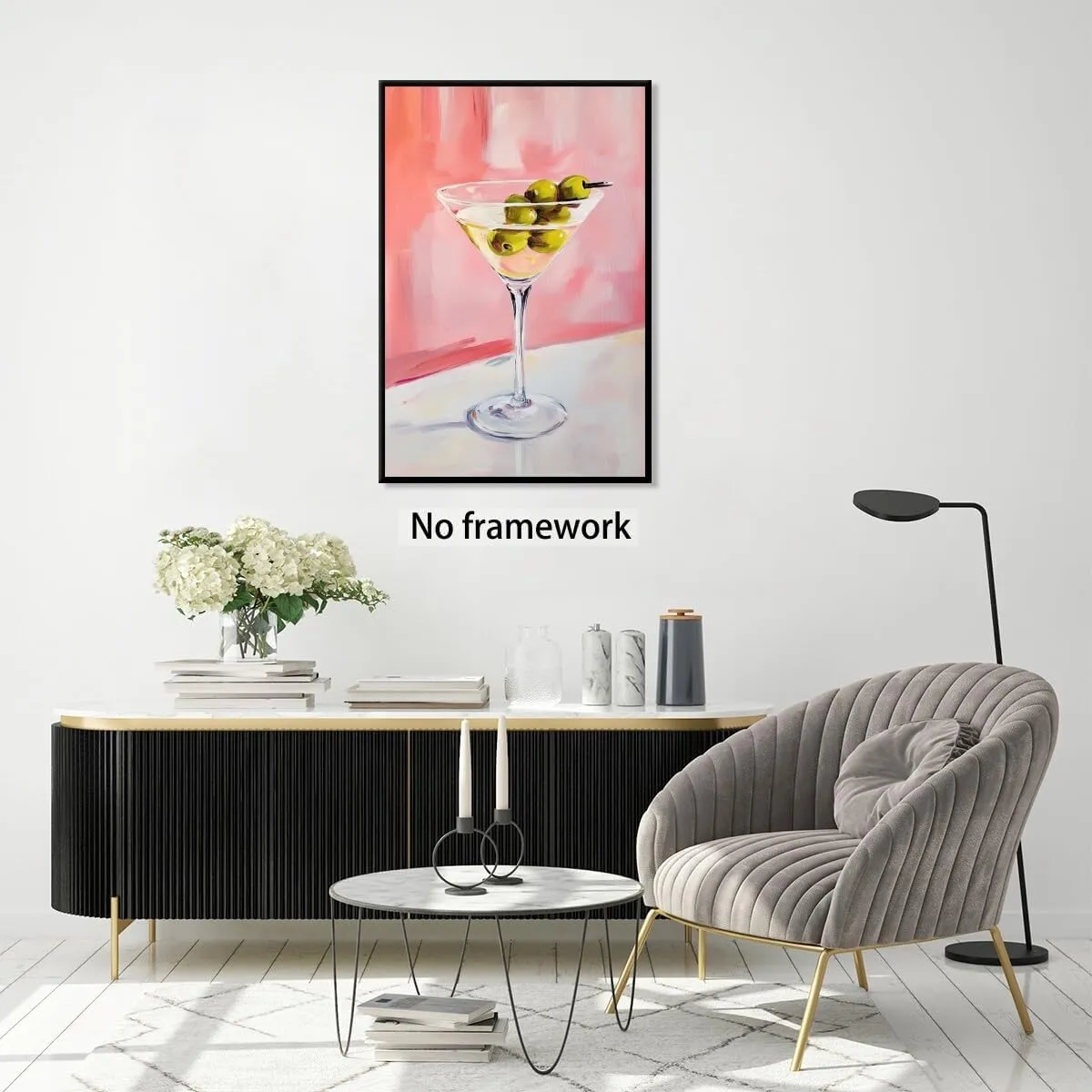 Funky Martini Wall Art Pink Cocktail Posters Trendy Bar Cart Canvas Print Preppy Room Decor Drinks Dorm Decor Aesthetic Living Room Dining Room Kitchen Decorations for Home 16x24inch Unframed