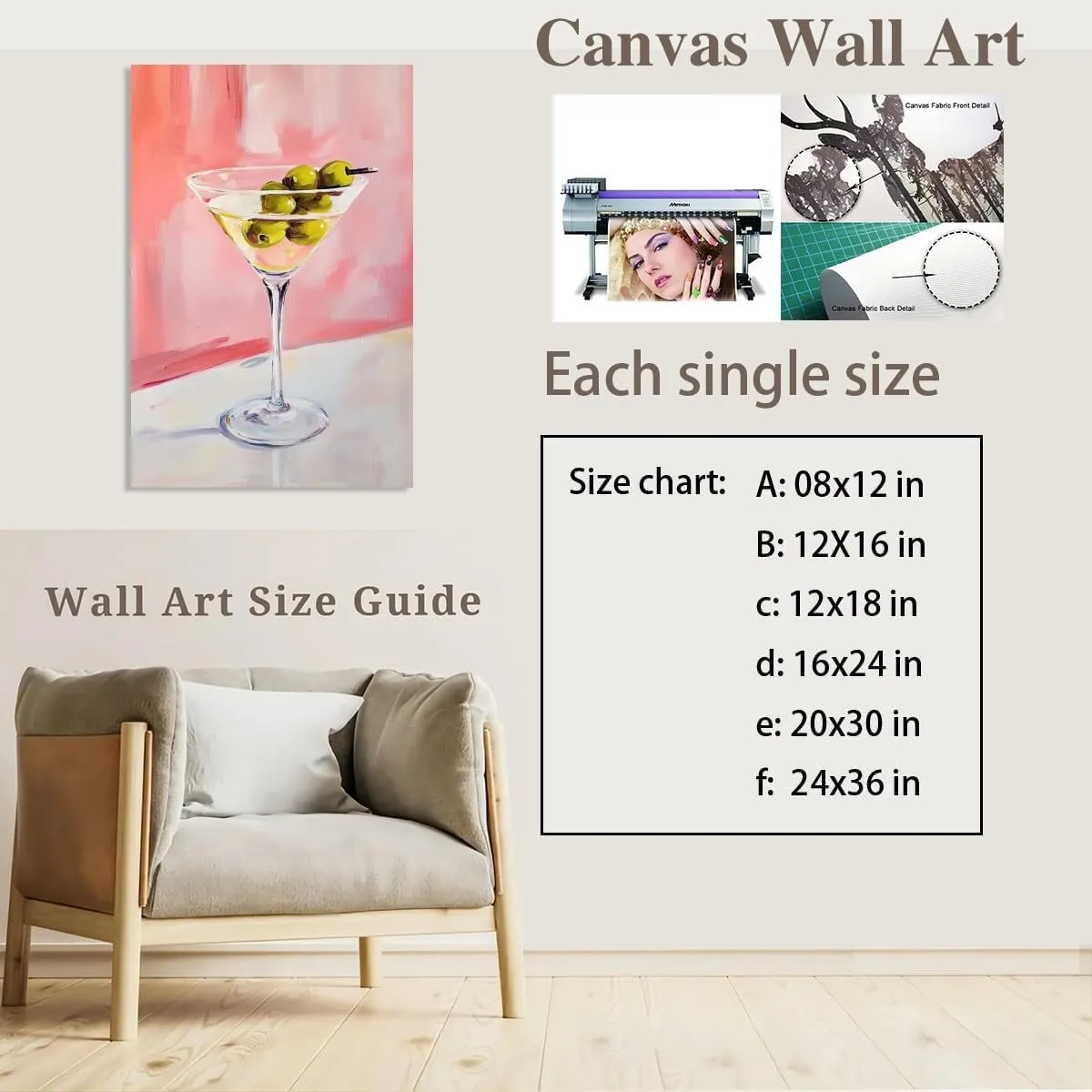 Funky Martini Wall Art Pink Cocktail Posters Trendy Bar Cart Canvas Print Preppy Room Decor Drinks Dorm Decor Aesthetic Living Room Dining Room Kitchen Decorations for Home 16x24inch Unframed