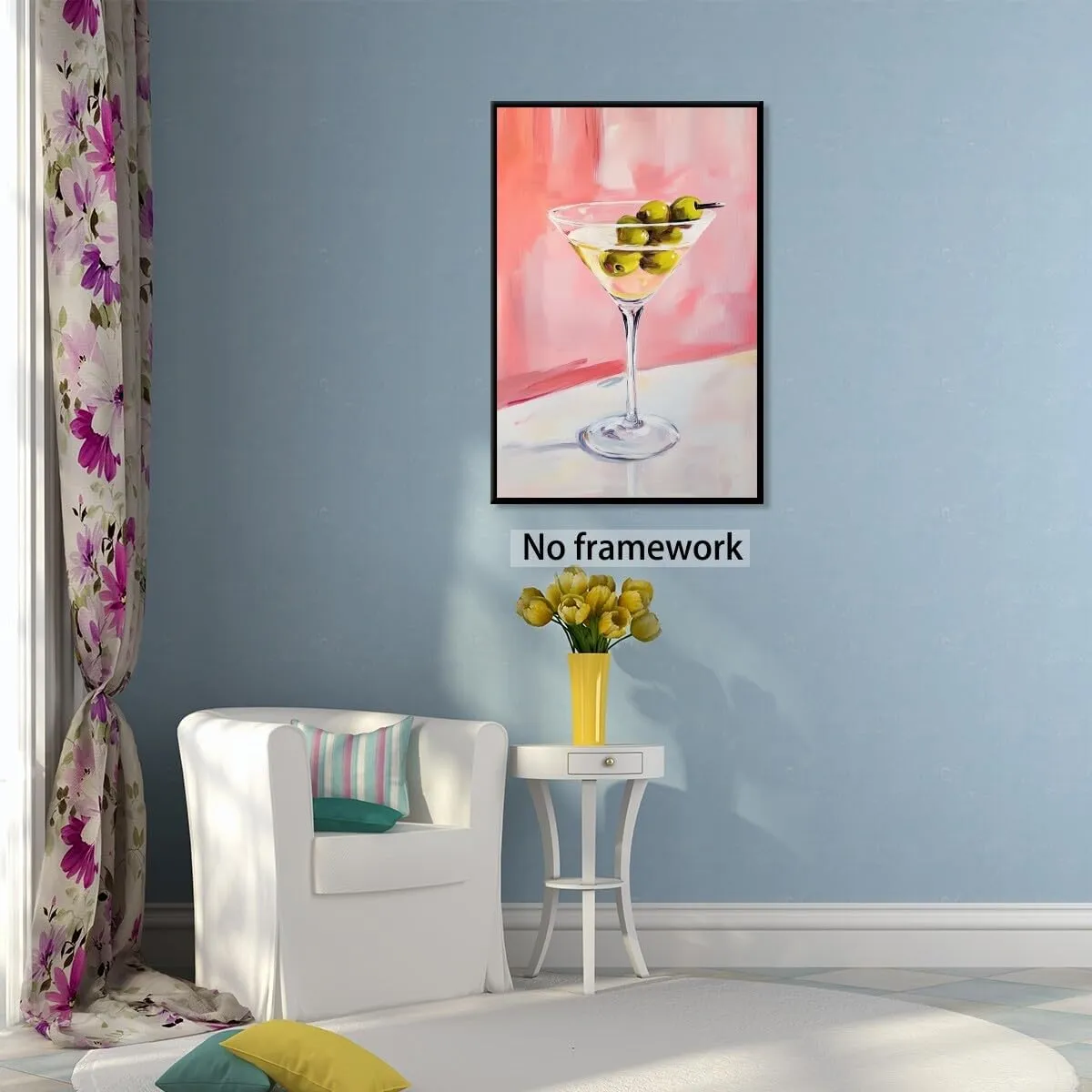 Funky Martini Wall Art Pink Cocktail Posters Trendy Bar Cart Canvas Print Preppy Room Decor Drinks Dorm Decor Aesthetic Living Room Dining Room Kitchen Decorations for Home 16x24inch Unframed