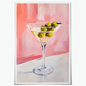 Funky Martini Wall Art Pink Cocktail Posters Trendy Bar Cart Canvas Print Preppy Room Decor Drinks Dorm Decor Aesthetic Living Room Dining Room Kitchen Decorations for Home 16x24inch Unframed