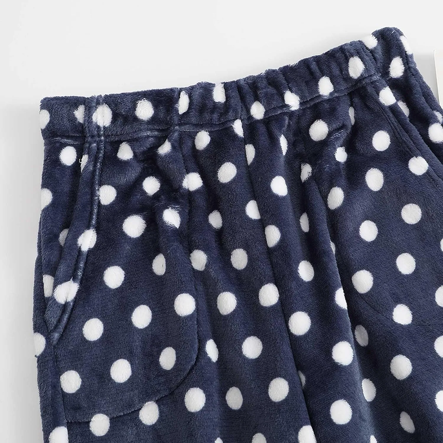 Fuzzy Flannel Pajama Pants for Women Comfy Soft Fluffy Plush Polka Dot Pj Pants High Waisted Wide Leg Lounge Pants