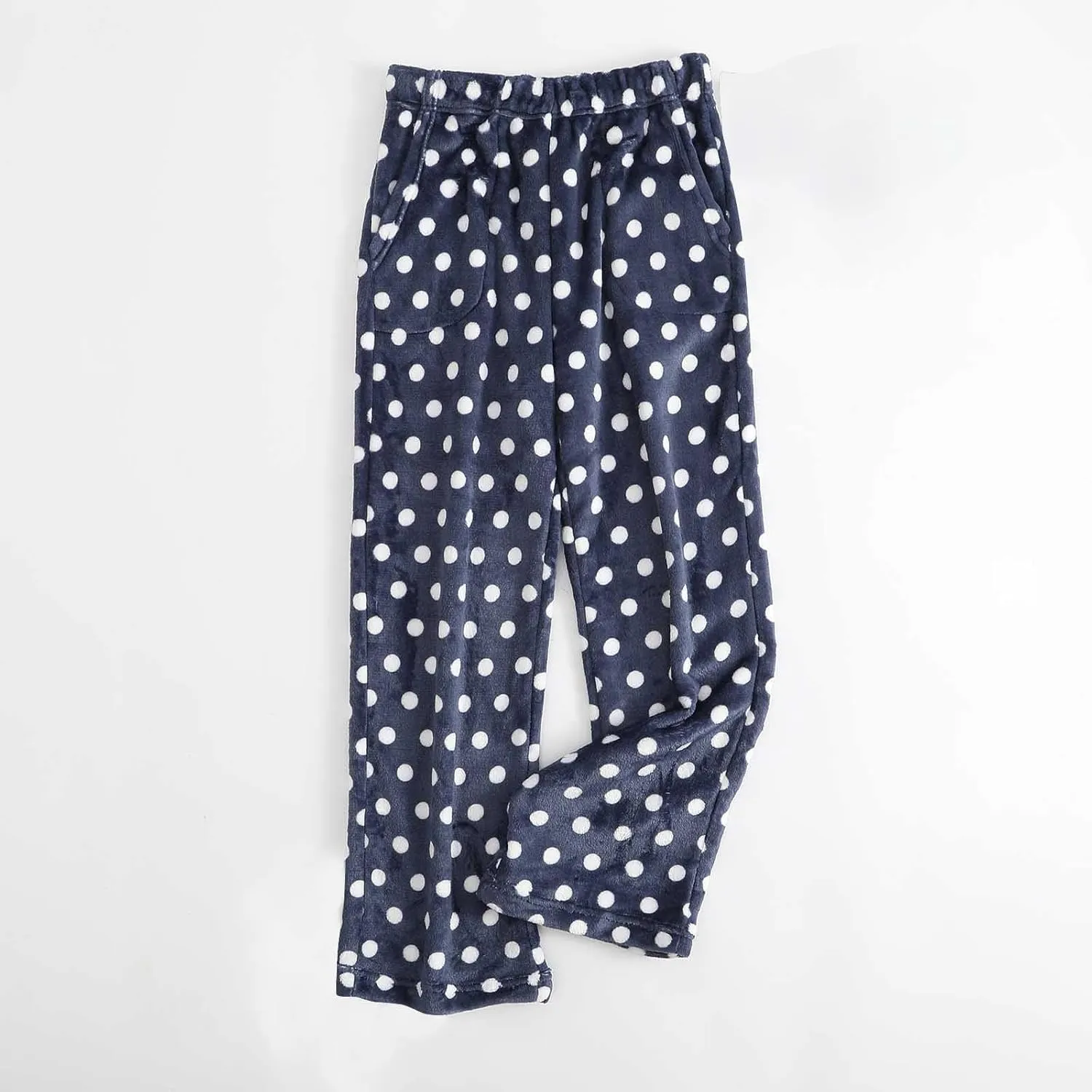 Fuzzy Flannel Pajama Pants for Women Comfy Soft Fluffy Plush Polka Dot Pj Pants High Waisted Wide Leg Lounge Pants