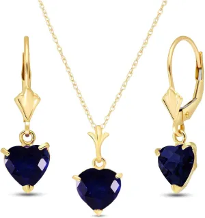 Galaxy Gold GG 14K Solid White Rose and Yellow Gold Jewelry Set - Necklace and Earrings with Heart-shaped Natural Blue Sapphires