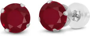 Gem Stone King 14K White Gold Red Ruby Stud Earrings For Women Men (0.60 Cttw, Gemstone July Birthstone, Round 4MM)