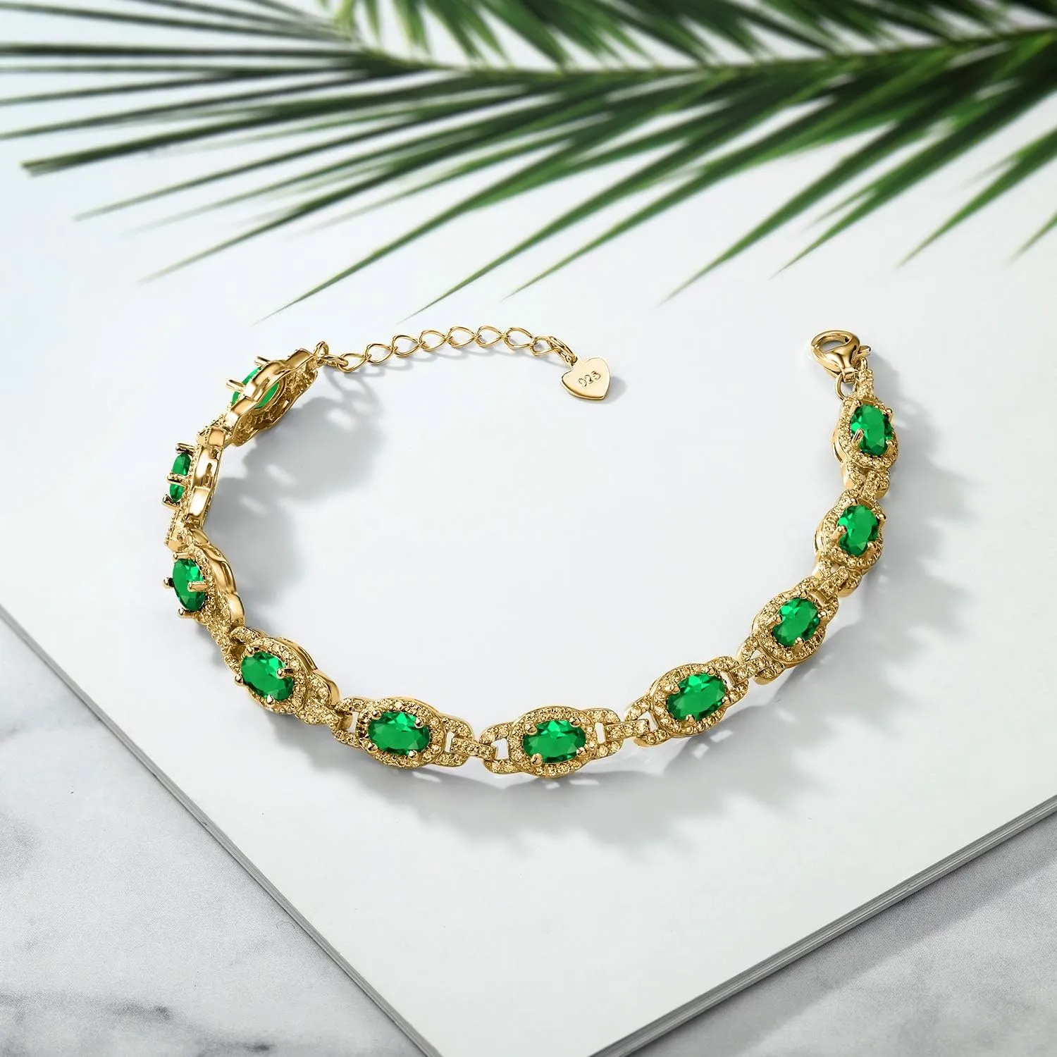 Gem Stone King 18K Yellow Gold Plated Silver Oval Gemstone Birthstone Tennis Bracelet For Women | Oval 6X4MM | 7 Inch With 1 Inch Extender | Fine Jewelry Gifts for Her Mom Women Wife