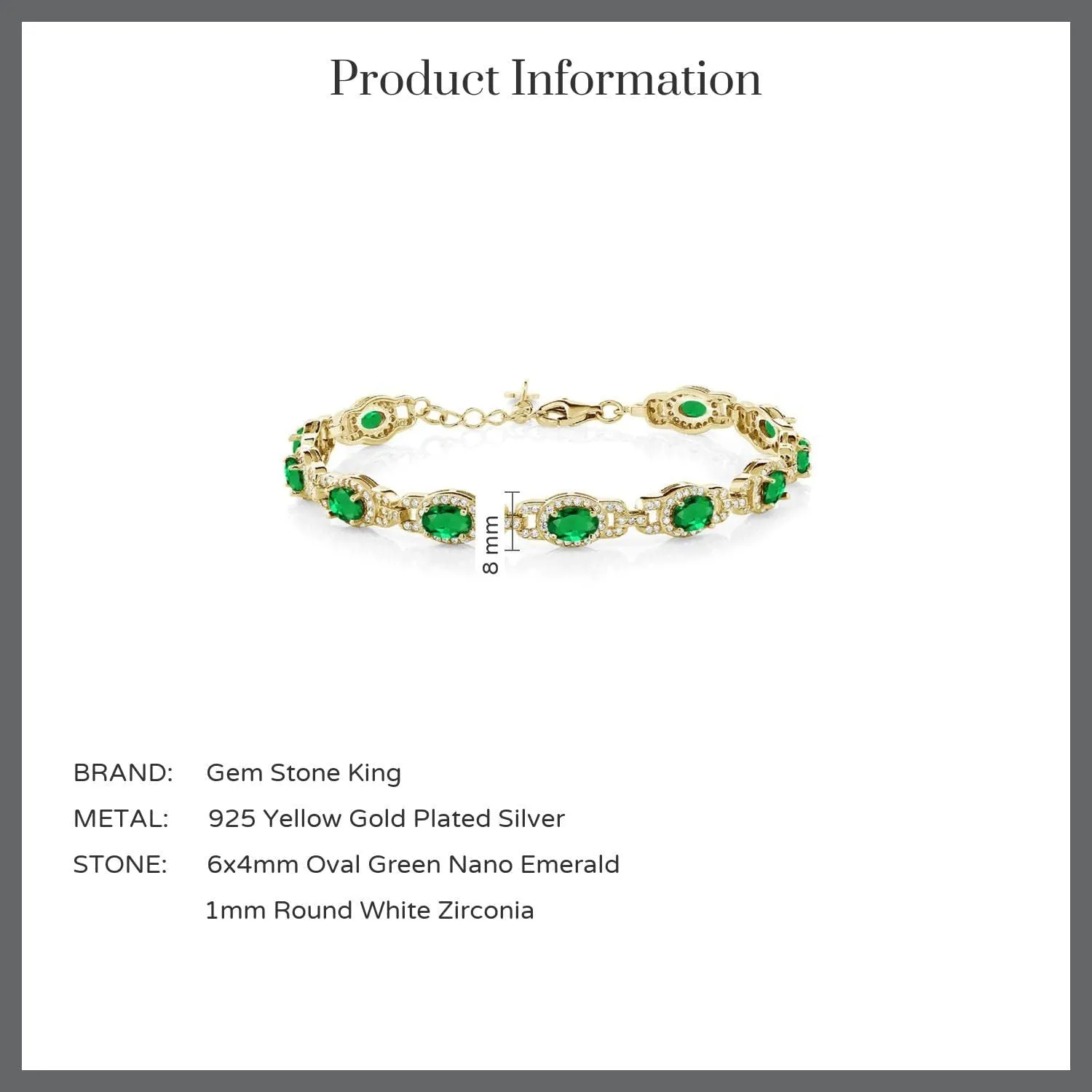 Gem Stone King 18K Yellow Gold Plated Silver Oval Gemstone Birthstone Tennis Bracelet For Women | Oval 6X4MM | 7 Inch With 1 Inch Extender | Fine Jewelry Gifts for Her Mom Women Wife