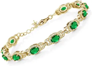 Gem Stone King 18K Yellow Gold Plated Silver Oval Gemstone Birthstone Tennis Bracelet For Women | Oval 6X4MM | 7 Inch With 1 Inch Extender | Fine Jewelry Gifts for Her Mom Women Wife