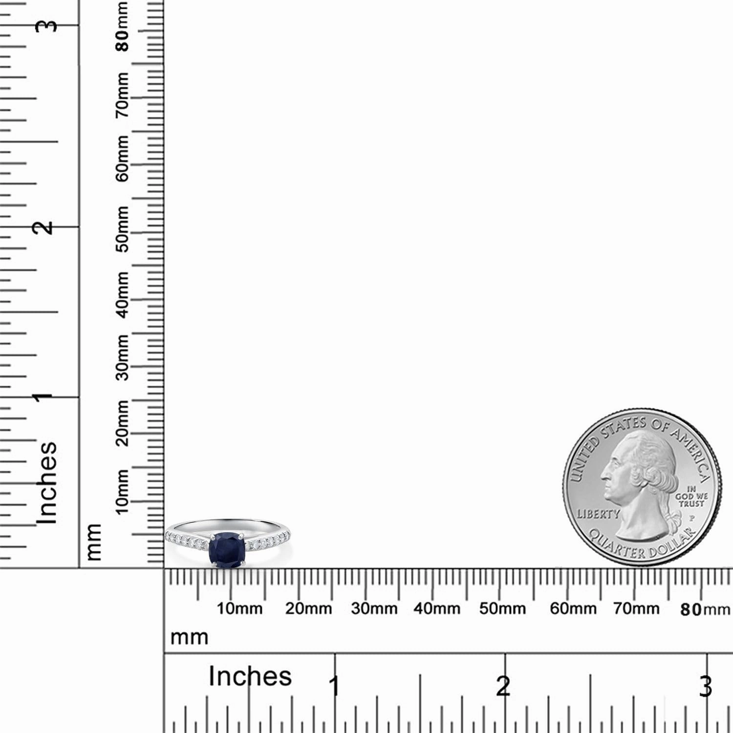 Gem Stone King 10K White Gold Blue Sapphire and White Lab Grown Diamond Engagement Ring For Women (0.88 Cttw, Cushion 5MM, Gemstone September Birthstone, Available In Size 5, 6, 7, 8, 9)