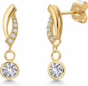 Gem Stone King 14K Yellow Gold 4MM Round Gemstone Birthstone and Lab Grown Diamond Accent Drop Dangle Earrings For Women | Fine Gold Jewelry for Her Mom Wife
