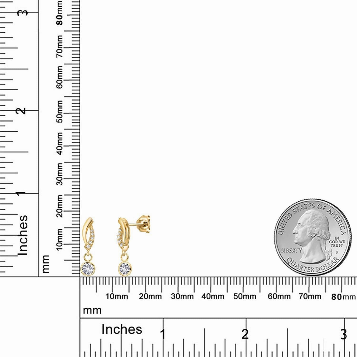 Gem Stone King 14K Yellow Gold 4MM Round Gemstone Birthstone and Lab Grown Diamond Accent Drop Dangle Earrings For Women | Fine Gold Jewelry for Her Mom Wife