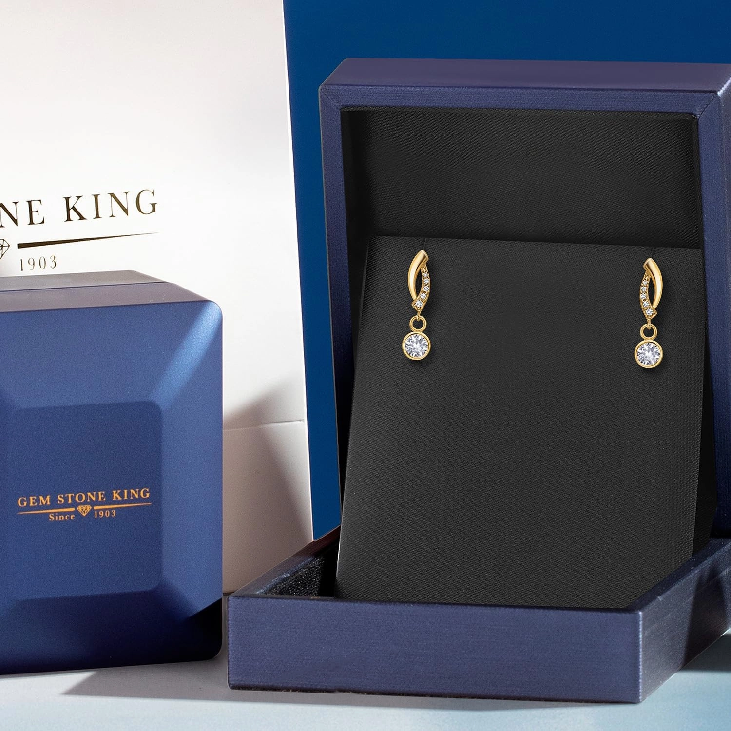 Gem Stone King 14K Yellow Gold 4MM Round Gemstone Birthstone and Lab Grown Diamond Accent Drop Dangle Earrings For Women | Fine Gold Jewelry for Her Mom Wife