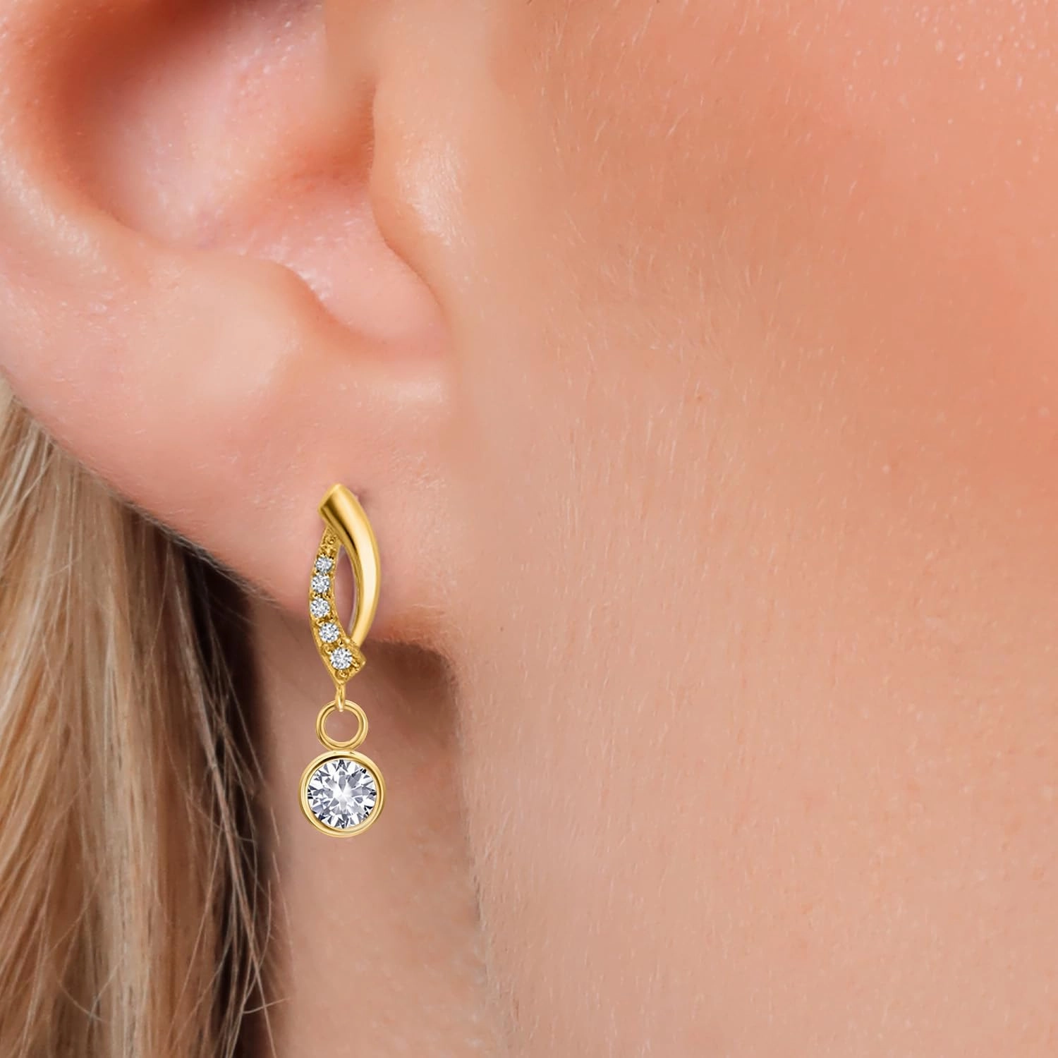 Gem Stone King 14K Yellow Gold 4MM Round Gemstone Birthstone and Lab Grown Diamond Accent Drop Dangle Earrings For Women | Fine Gold Jewelry for Her Mom Wife