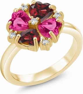 Gem Stone King 18K Yellow Gold Plated Silver Pink Created Sapphire and Red Garnet Ring For Women (2.38 Cttw, Heart Shape 5MM, Gemstone September Birthstone, Available in Size 5,6,7,8,9)