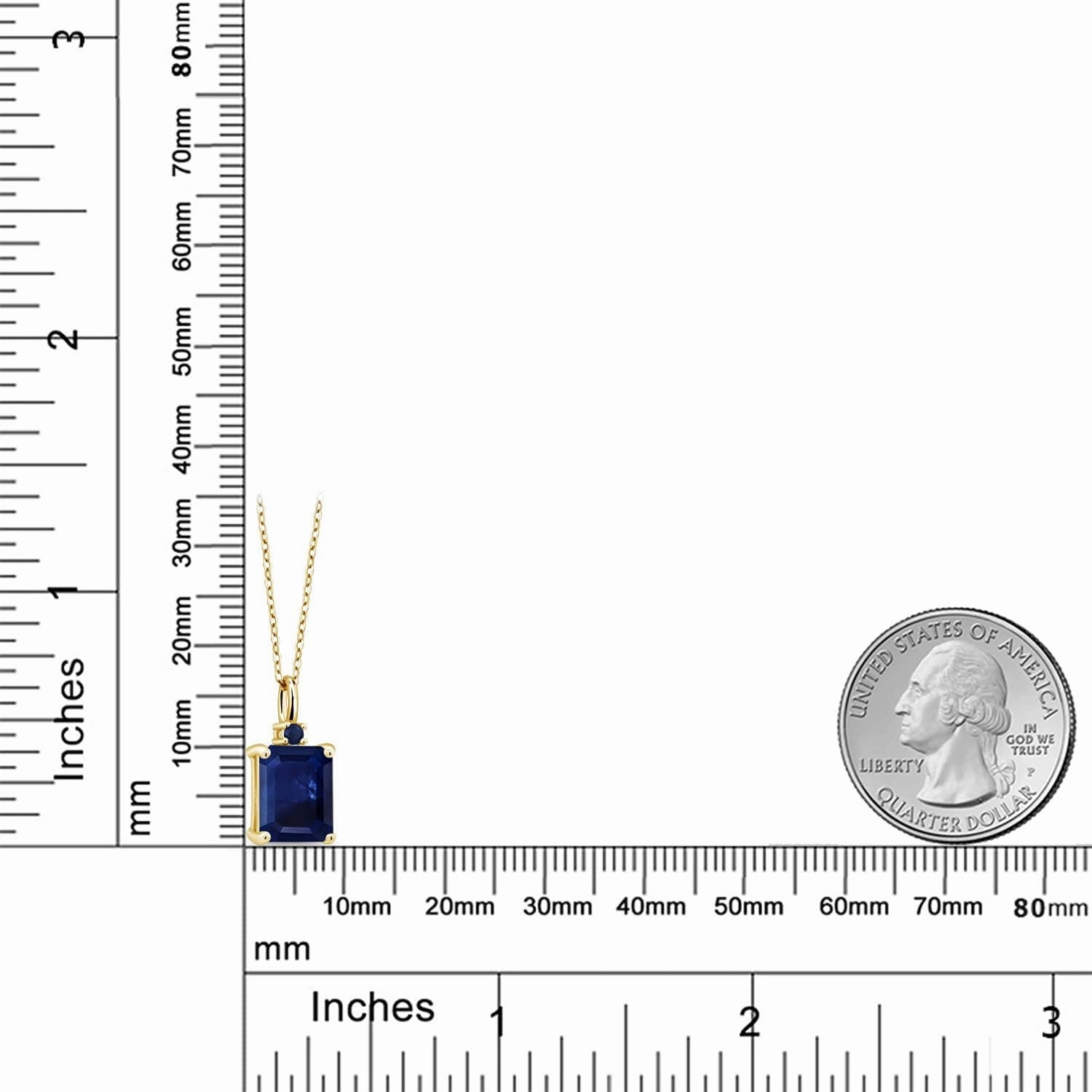 Gem Stone King 925 Sterling Silver Gemstone Birthstone and Blue Sapphire Pendant Necklace for Women | Emerald Cut 10X8MM and Round 2MM | With 18 Inch Chain | Fine Jewelry for Her Mom Wife