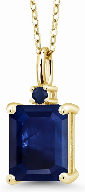 Gem Stone King 925 Sterling Silver Gemstone Birthstone and Blue Sapphire Pendant Necklace for Women | Emerald Cut 10X8MM and Round 2MM | With 18 Inch Chain | Fine Jewelry for Her Mom Wife