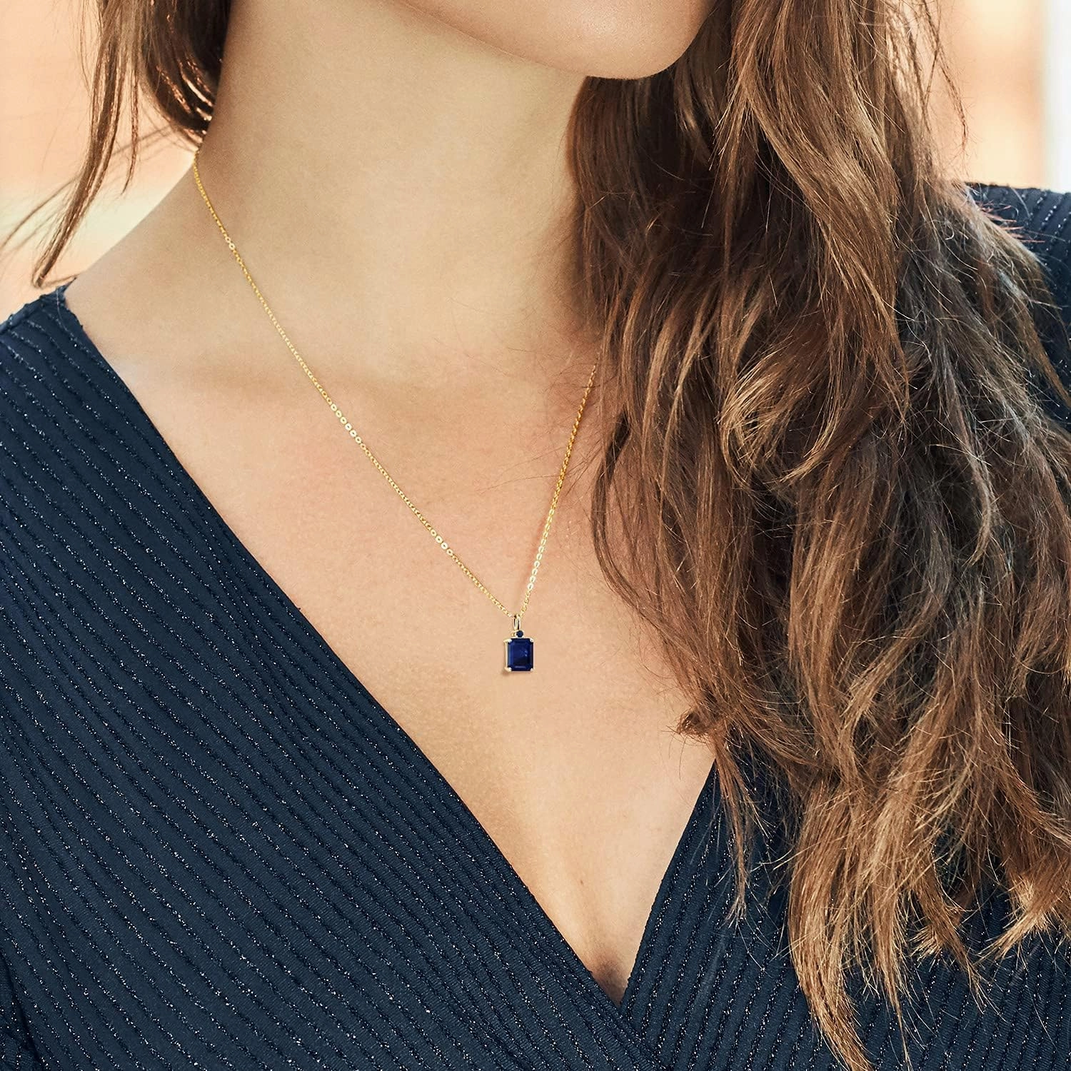Gem Stone King 925 Sterling Silver Gemstone Birthstone and Blue Sapphire Pendant Necklace for Women | Emerald Cut 10X8MM and Round 2MM | With 18 Inch Chain | Fine Jewelry for Her Mom Wife