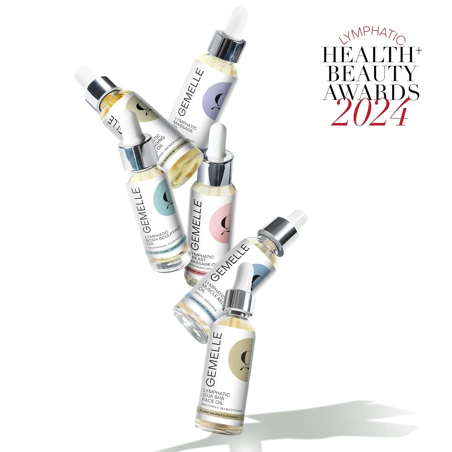 GEMELLE Lymphatic Gua Sha Face Oil | 6x Award Winner | Detox, Plump, Balance, Hydrate | High-Altitude Rosehip, Centella Asiatica & More! | Paraben-Free, Luxury Natural Skin Care 30ml