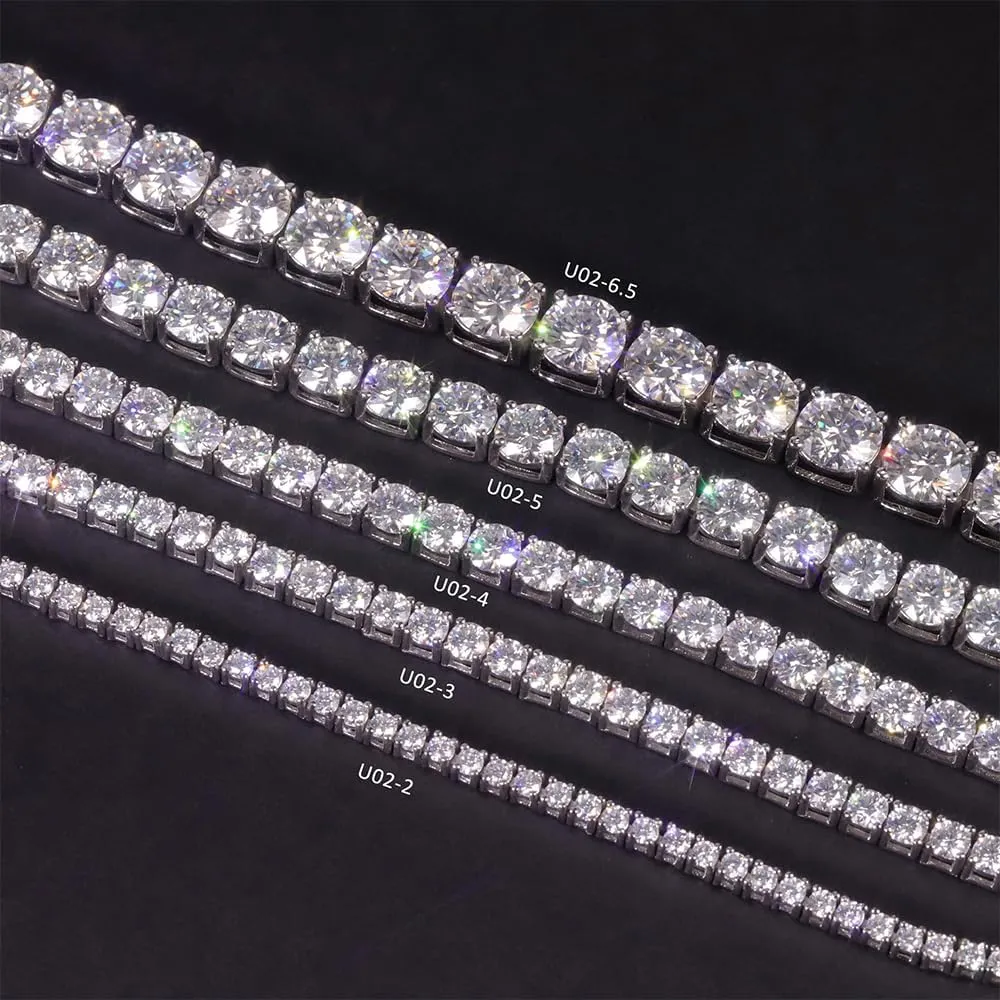 Gem's Beauty Moissanite Tennis Necklace 3mm-6.5mm 925 Silver Plated With 14k White Gold Moissanite Necklace For Women Men Handmade Gifts Anniversary Birthday