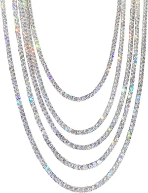 Gem's Beauty Moissanite Tennis Necklace 3mm-6.5mm 925 Silver Plated With 14k White Gold Moissanite Necklace For Women Men Handmade Gifts Anniversary Birthday