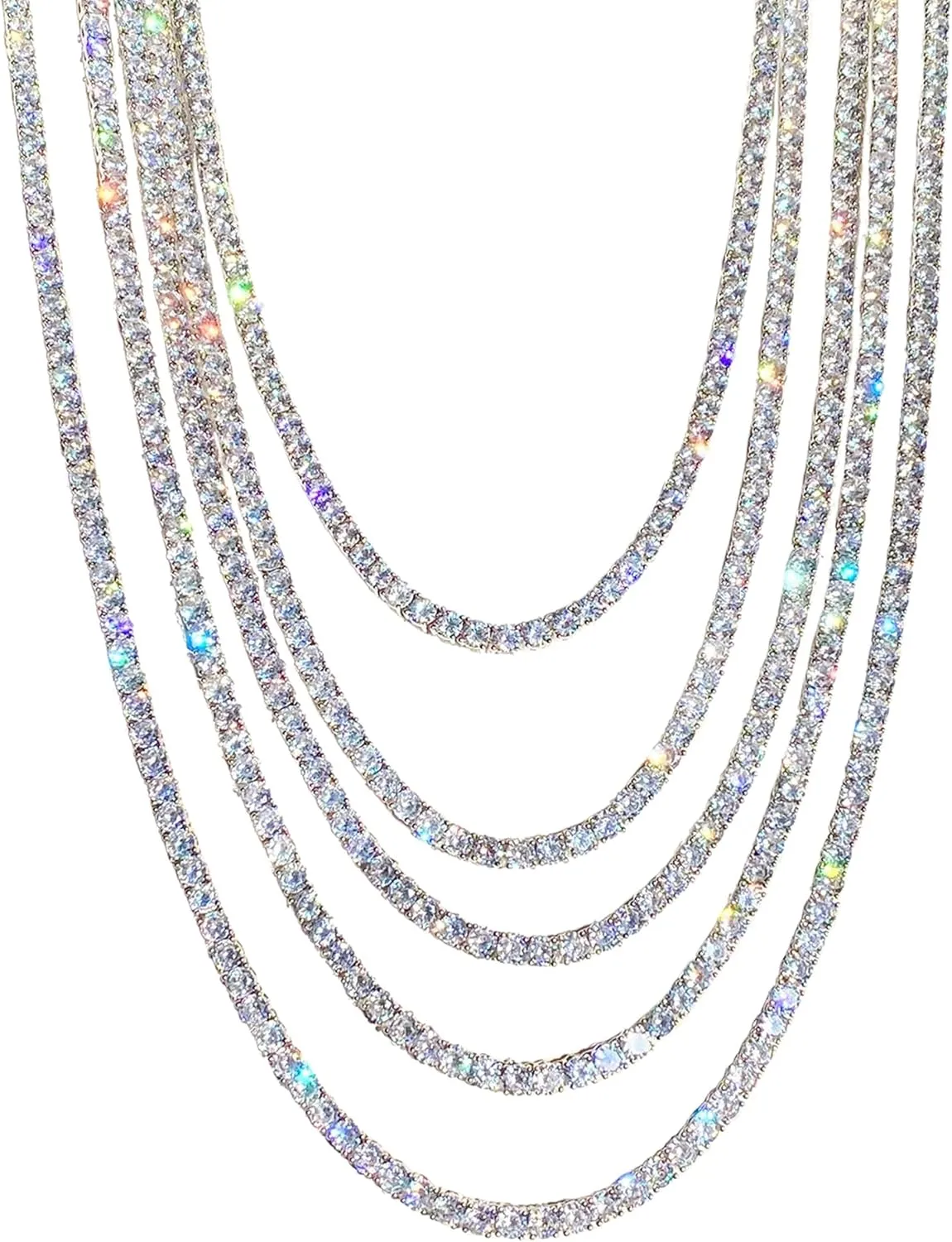 Gem's Beauty Moissanite Tennis Necklace 3mm-6.5mm 925 Silver Plated With 14k White Gold Moissanite Necklace For Women Men Handmade Gifts Anniversary Birthday