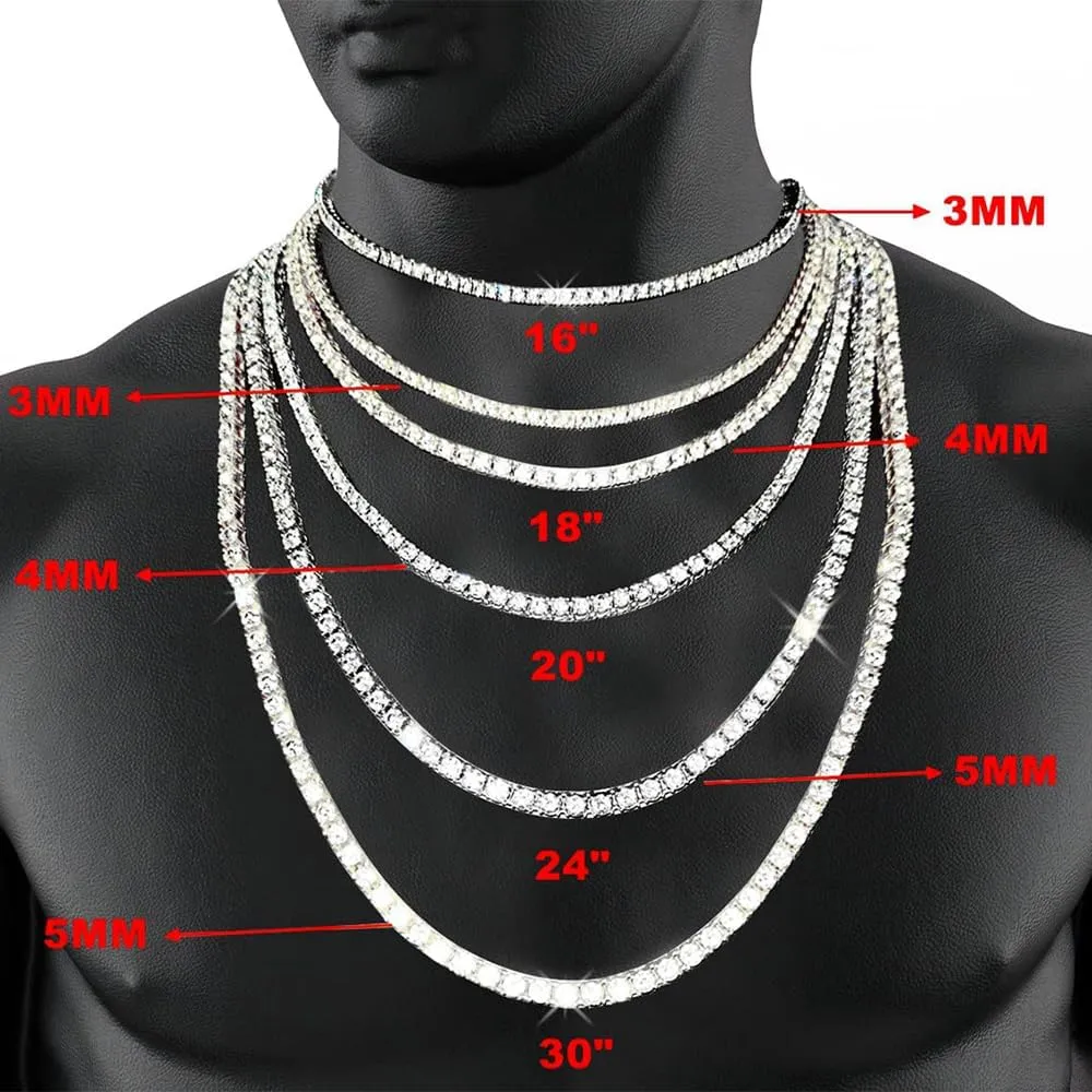 Gem's Beauty Moissanite Tennis Necklace 3mm-6.5mm 925 Silver Plated With 14k White Gold Moissanite Necklace For Women Men Handmade Gifts Anniversary Birthday