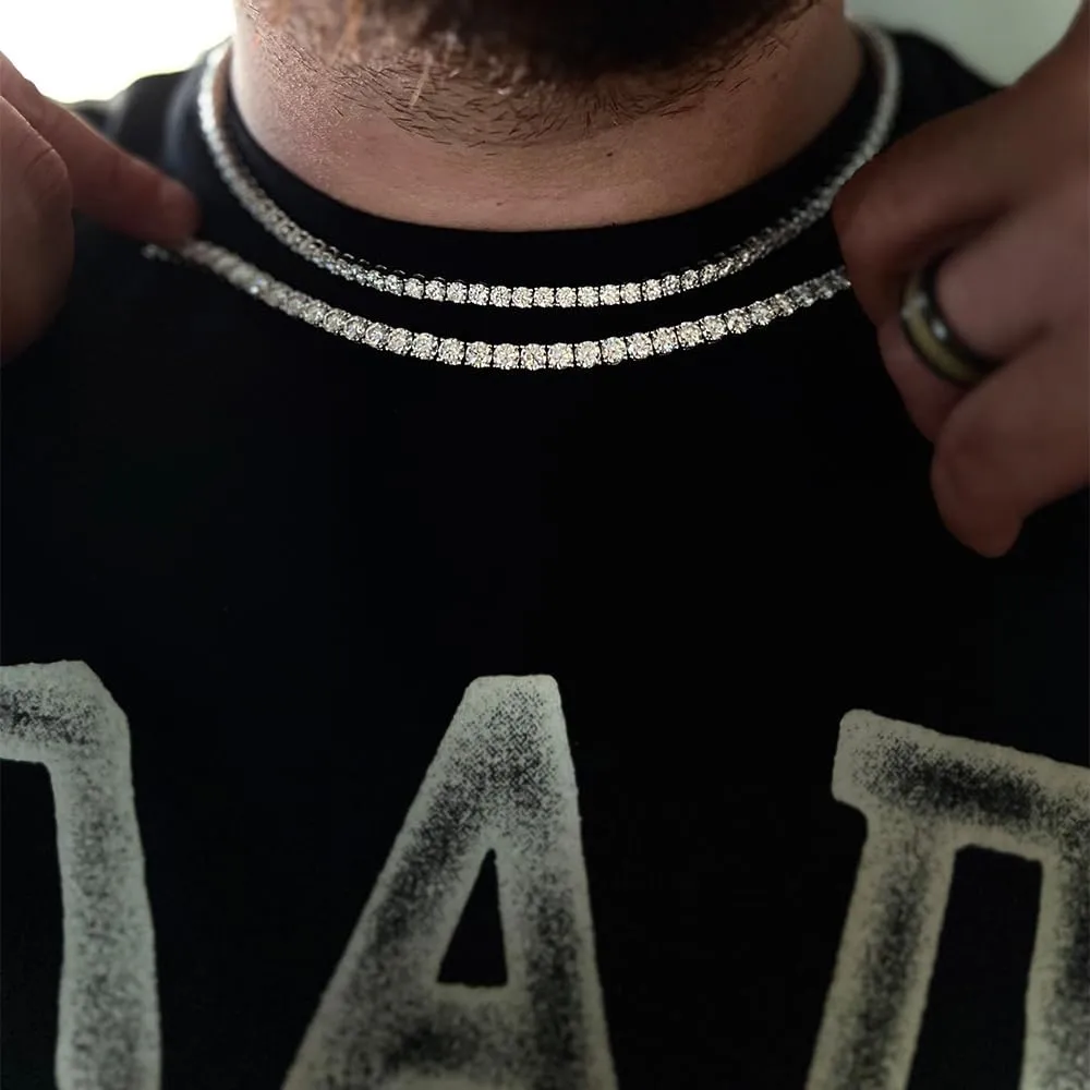Gem's Beauty Moissanite Tennis Necklace 3mm-6.5mm 925 Silver Plated With 14k White Gold Moissanite Necklace For Women Men Handmade Gifts Anniversary Birthday