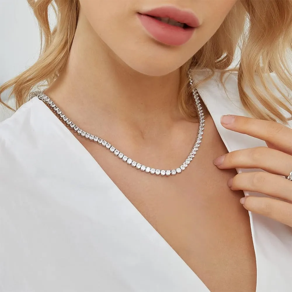 Gem's Beauty Moissanite Tennis Necklace 3mm-6.5mm 925 Silver Plated With 14k White Gold Moissanite Necklace For Women Men Handmade Gifts Anniversary Birthday