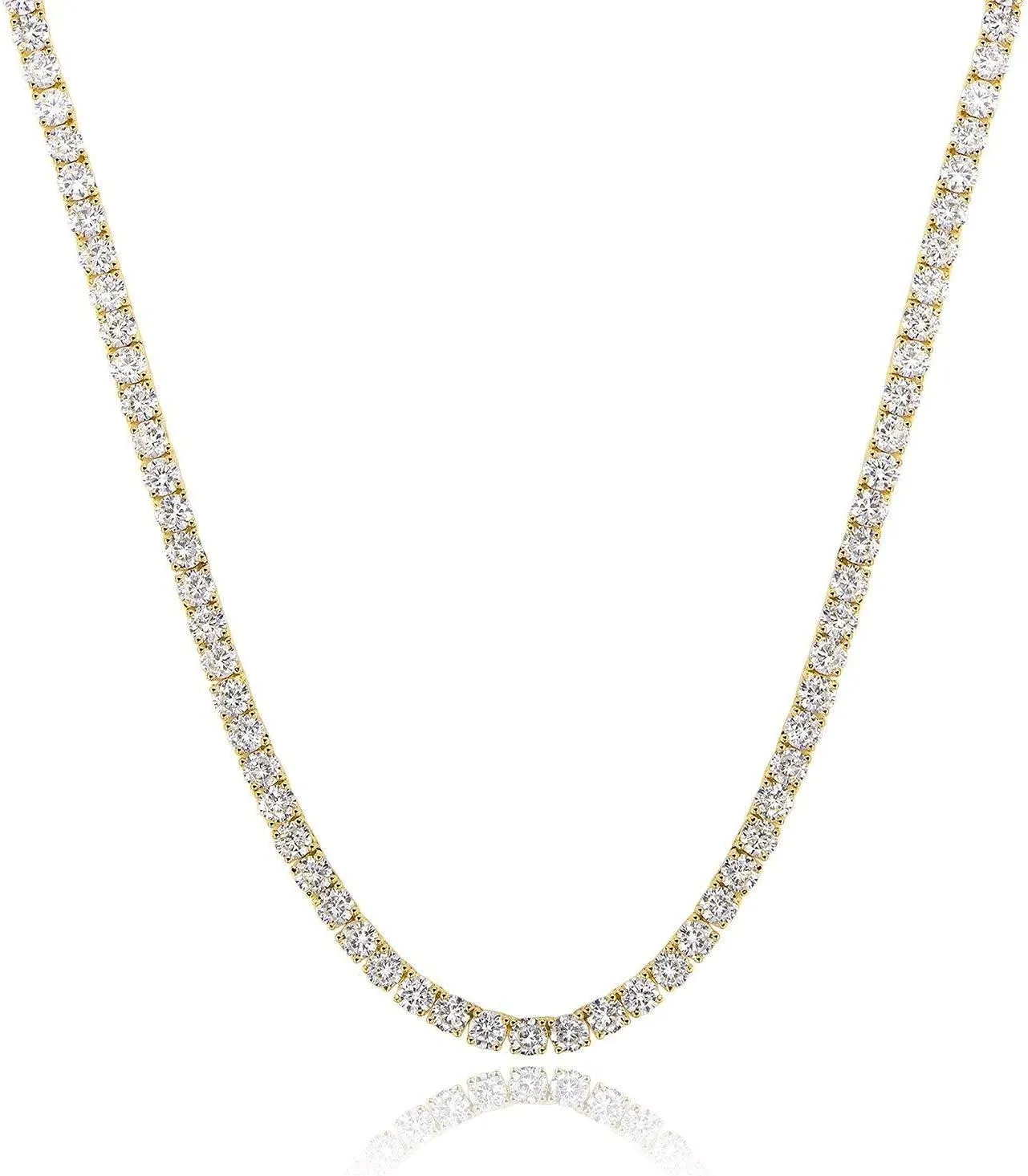 Gemsme 4.0mm CZ Tennis Necklace, 18K White/Yellow Gold Plated 4.0mm Round Cubic Zirconia Classic Tennis Necklace 16-24 Inches