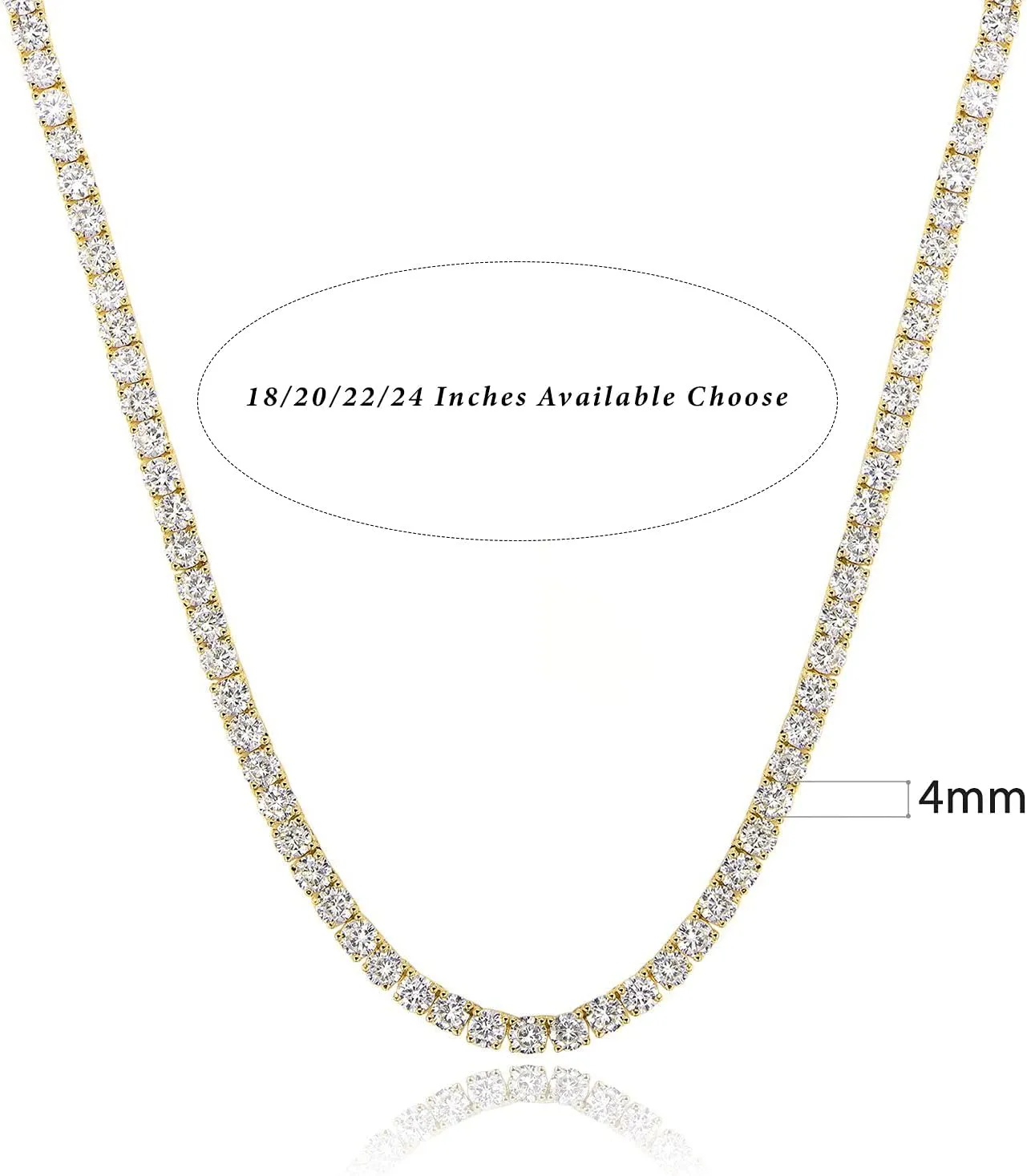 Gemsme 4.0mm CZ Tennis Necklace, 18K White/Yellow Gold Plated 4.0mm Round Cubic Zirconia Classic Tennis Necklace 16-24 Inches