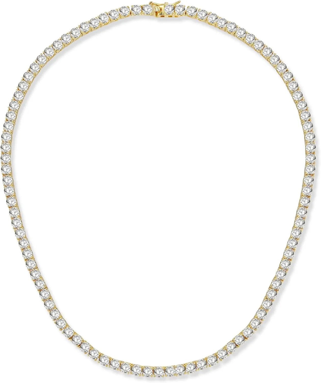 Gemsme 4.0mm CZ Tennis Necklace, 18K White/Yellow Gold Plated 4.0mm Round Cubic Zirconia Classic Tennis Necklace 16-24 Inches