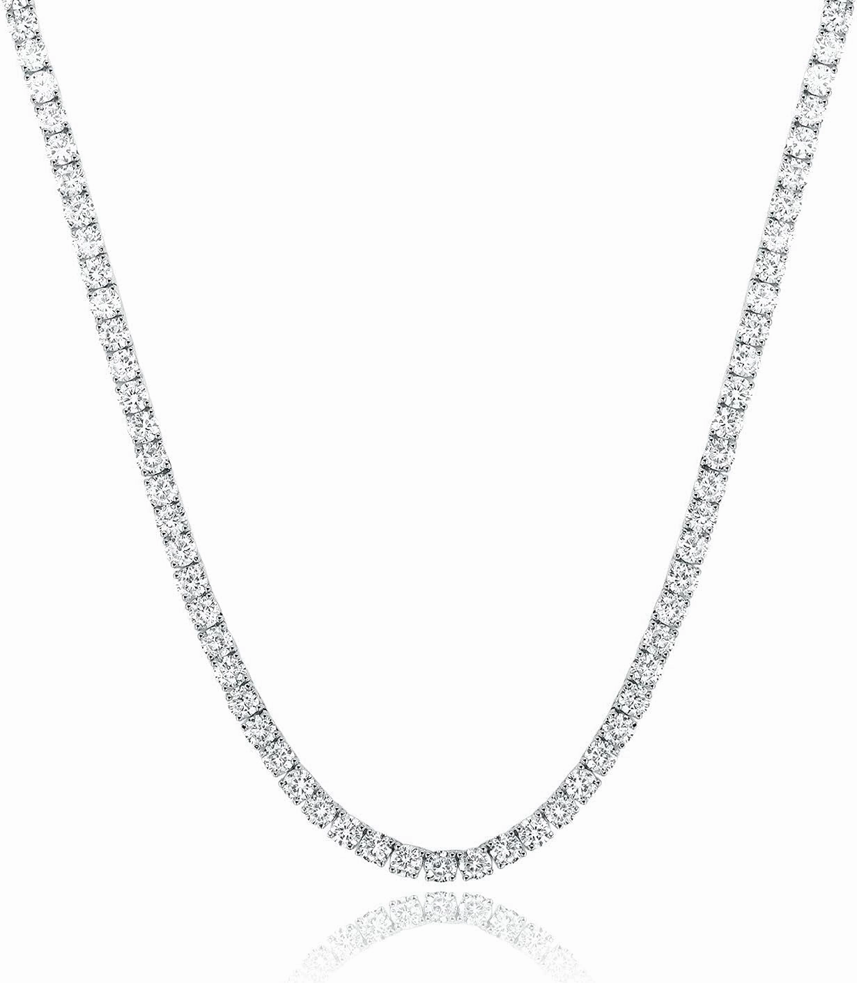 Gemsme 4.0mm CZ Tennis Necklace, 18K White/Yellow Gold Plated 4.0mm Round Cubic Zirconia Classic Tennis Necklace 16-24 Inches