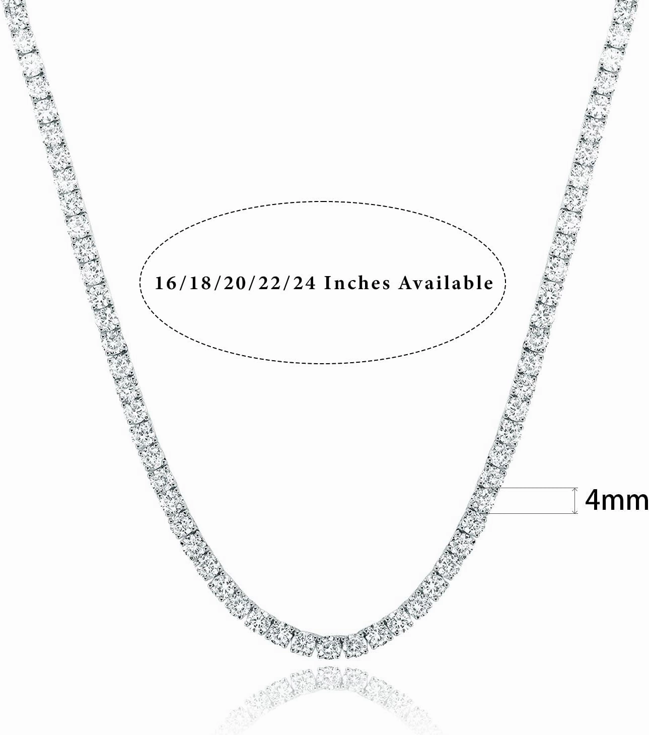 Gemsme 4.0mm CZ Tennis Necklace, 18K White/Yellow Gold Plated 4.0mm Round Cubic Zirconia Classic Tennis Necklace 16-24 Inches