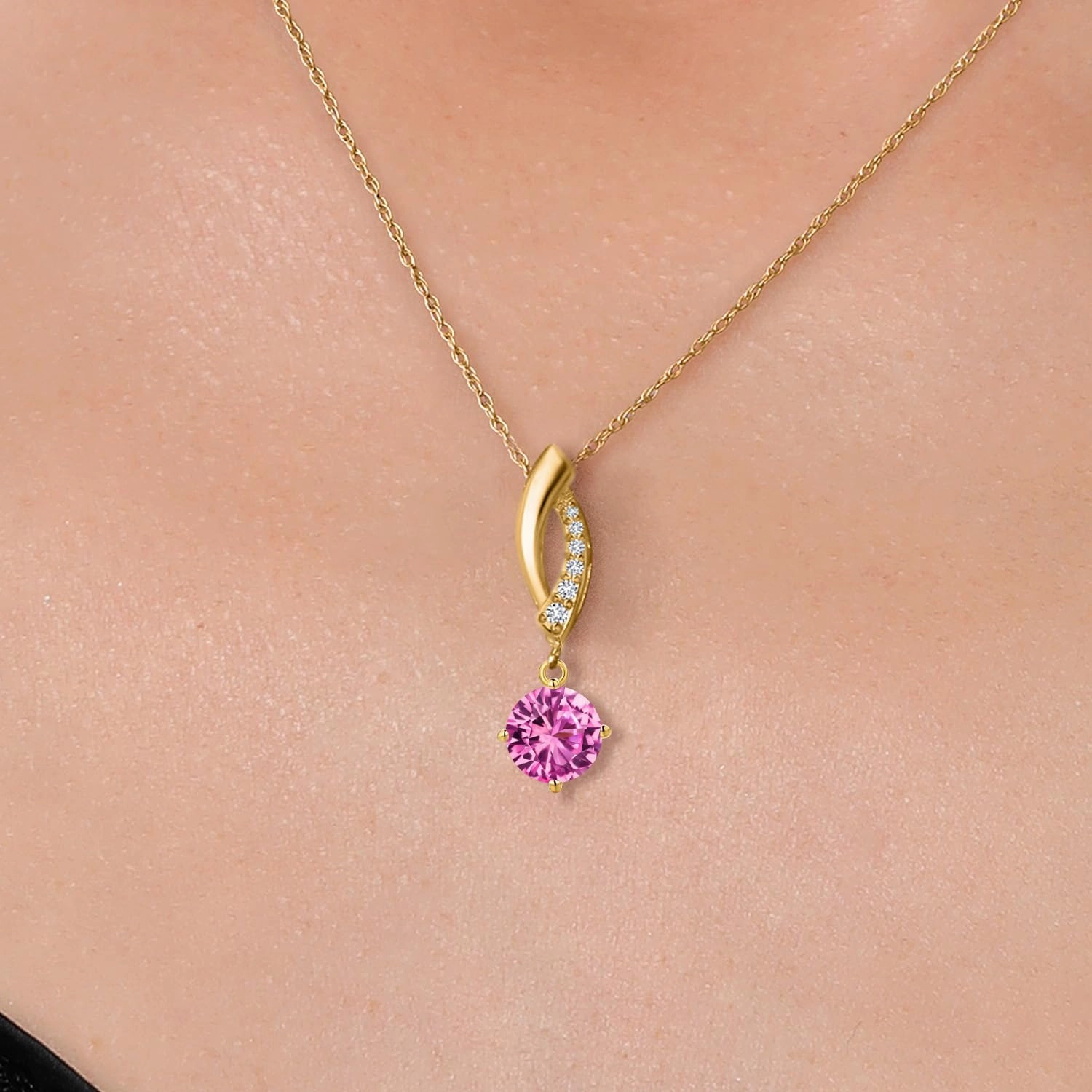 Gemstone Birthstone and Lab Grown Diamond Infinity Pendant Necklace For Women in 14K Yellow Gold | Round Cut 6MM | Gold Necklace For Women | With 18 Inch Gold Chain | Fine Jewelry Gifts for Her Mom