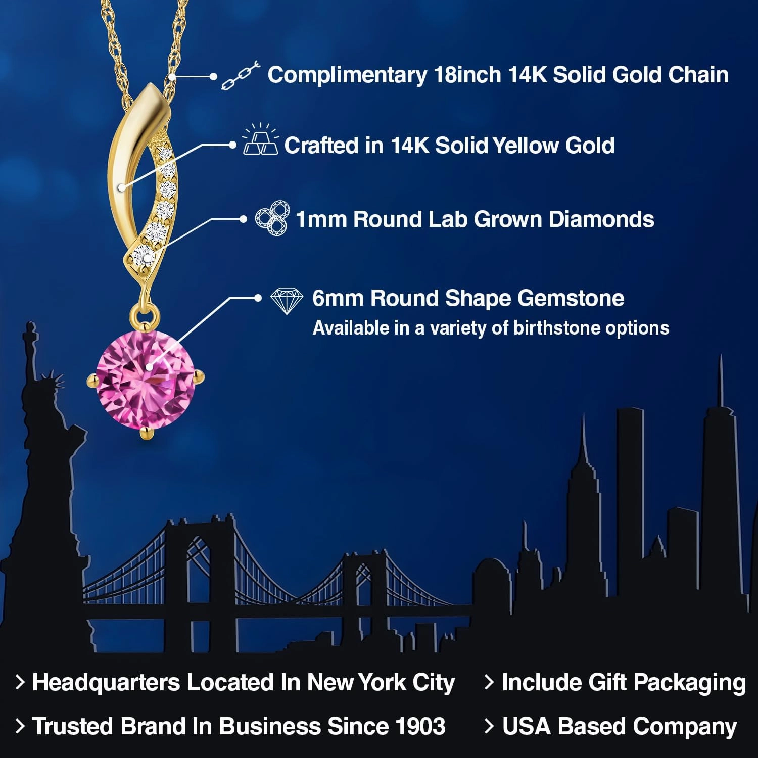 Gemstone Birthstone and Lab Grown Diamond Infinity Pendant Necklace For Women in 14K Yellow Gold | Round Cut 6MM | Gold Necklace For Women | With 18 Inch Gold Chain | Fine Jewelry Gifts for Her Mom
